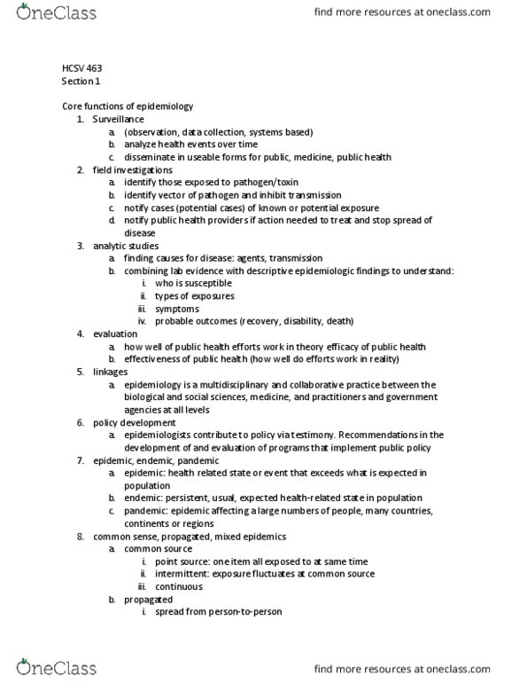 HCSV 463 Lecture Notes - Lecture 1: Measles, Tuberculosis, Index Case thumbnail