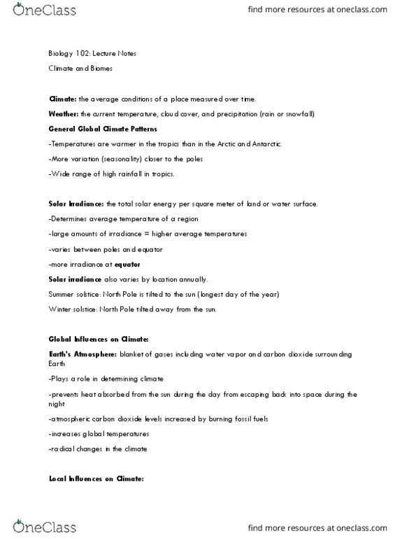 BIOL 102 Lecture Notes - Lecture 12: Ecological Footprint, Acid Rain, Irradiance thumbnail