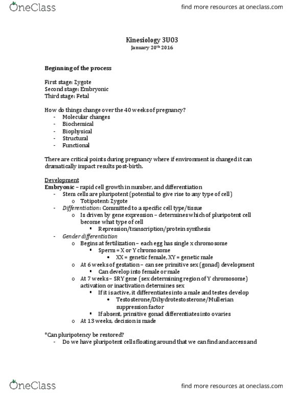 KINESIOL 3U03 Lecture Notes - Lecture 2: Rheumatoid Arthritis, Motility, Dexus thumbnail