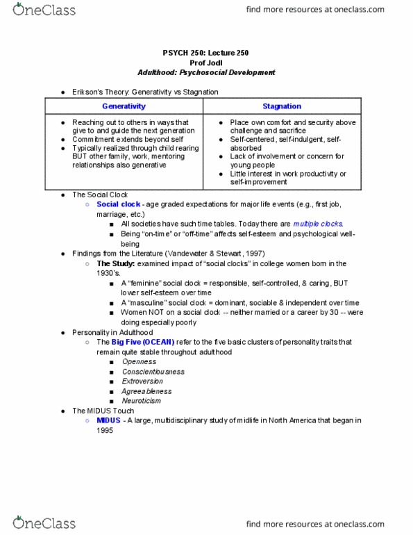 PSYCH 250 Lecture Notes - Lecture 22: Midlife Crisis, Conscientiousness, Extraversion And Introversion thumbnail