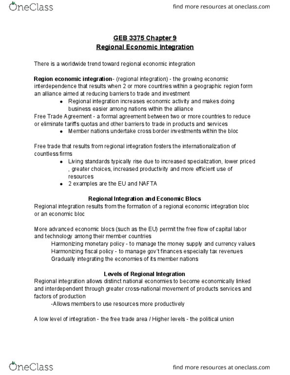 GEB 3375 Chapter Notes - Chapter 9: North American Free Trade Agreement, Common Agricultural Policy, Mercosur thumbnail