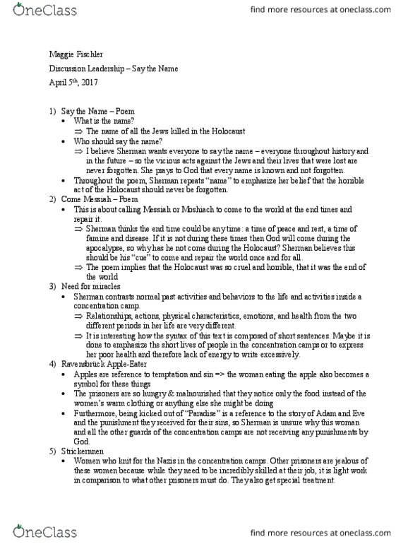 THEO 1000 Chapter Notes - Chapter Say the Name: Messiah In Judaism thumbnail