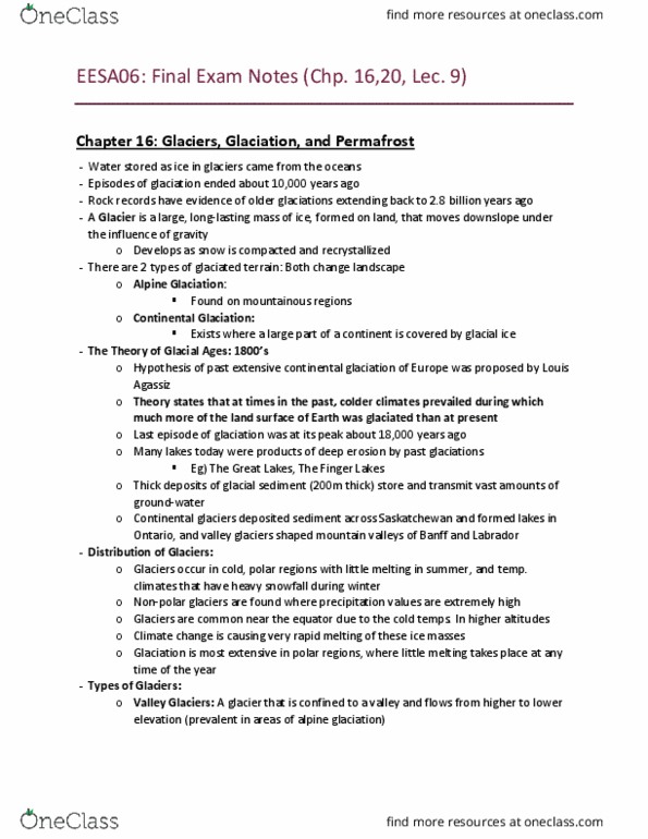 EESA06H3 Chapter 16, 20: EESA06: Introduction to Planet Earth (Final Exam Notes) thumbnail