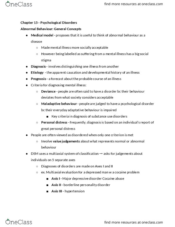 PSYCH 111 Chapter Notes - Chapter 15: Phobia, Hypochondriasis, Posttraumatic Stress Disorder thumbnail