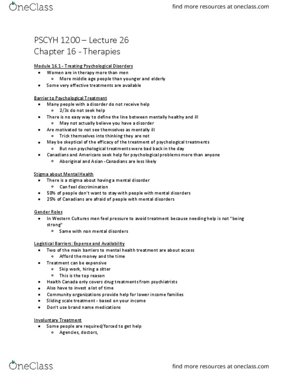 PSYC 1200 Lecture Notes - Lecture 26: Bibliotherapy, Deinstitutionalisation, Residential Treatment Center thumbnail