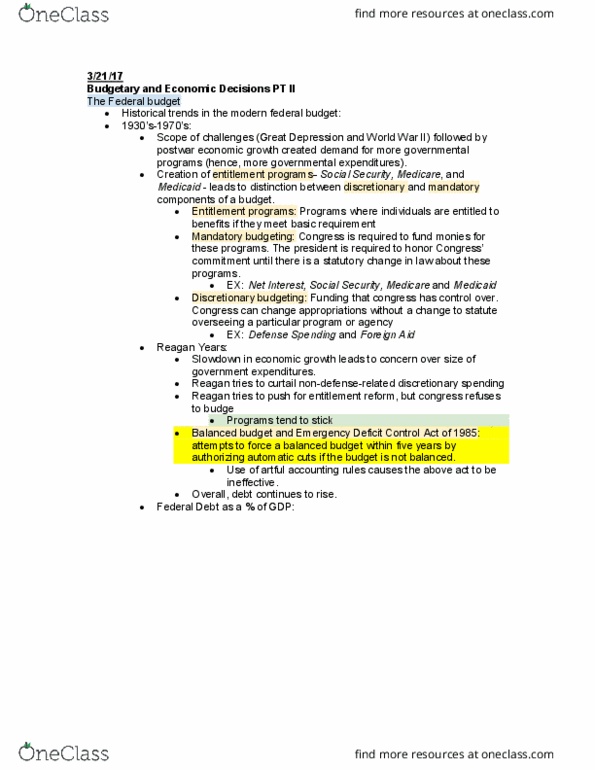 PSCI 3011 Lecture Notes - Lecture 2: Budget Process, Federal Reserve Act thumbnail