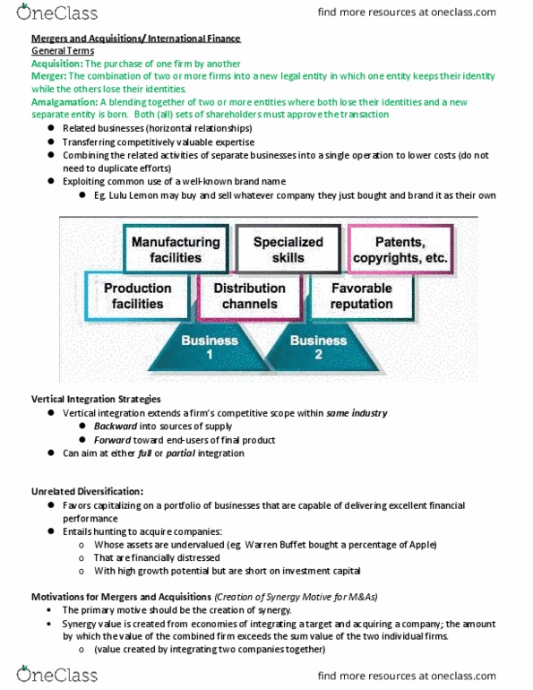 Management and Organizational Studies 1023A/B Lecture Notes - Lecture 8: Tender Offer, Takeover, Warren Buffett thumbnail