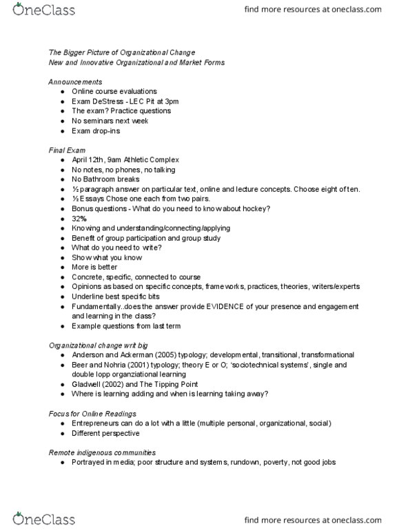 ADMN 1000H Lecture Notes - Lecture 10: Sociotechnical System, Market Structure, Organizational Learning thumbnail