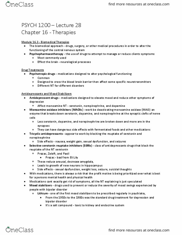 PSYC 1200 Lecture Notes - Lecture 28: Clozapine, Movement Disorder, Frontal Lobe thumbnail