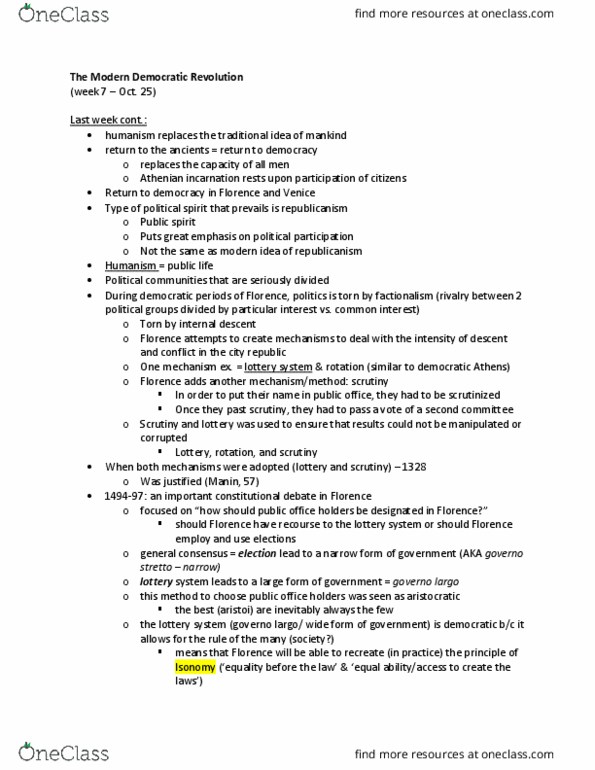 POLS 1000 Lecture Notes - Lecture 7: Putney Debates, Puritans, Calvinism thumbnail