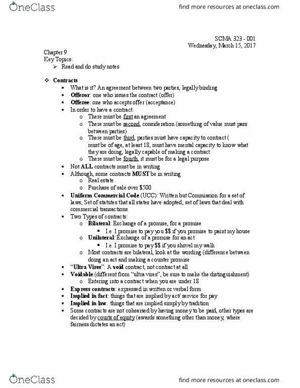 SCMA 323 Lecture Notes - Lecture 18: Uniform Commercial Code, Ultra Vires thumbnail