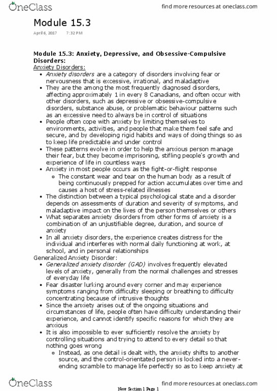 PSYC 1000 Chapter Notes - Chapter 15.3: Dsm-5, Limbic System, Insomnia thumbnail