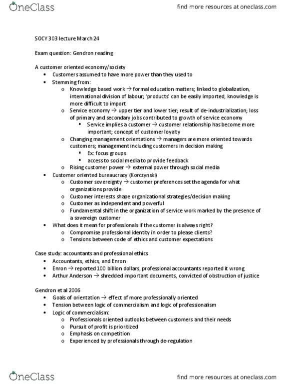SOCY 303 Lecture Notes - Lecture 12: Management Consulting, Service Economy, Morality thumbnail