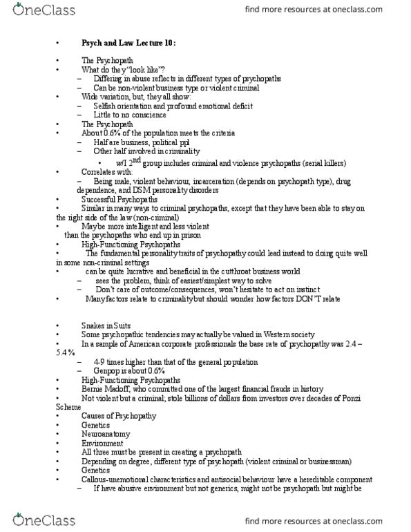 PSY 300 Lecture Notes - Lecture 9: Bernard Madoff, Prefrontal Cortex, Phineas Gage thumbnail