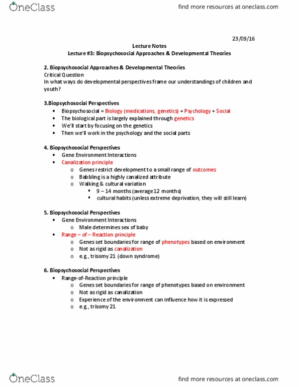 CHYS 1F90 Lecture Notes - Lecture 3: Trisomy, Cultural-Historical Psychology, Jean Piaget thumbnail