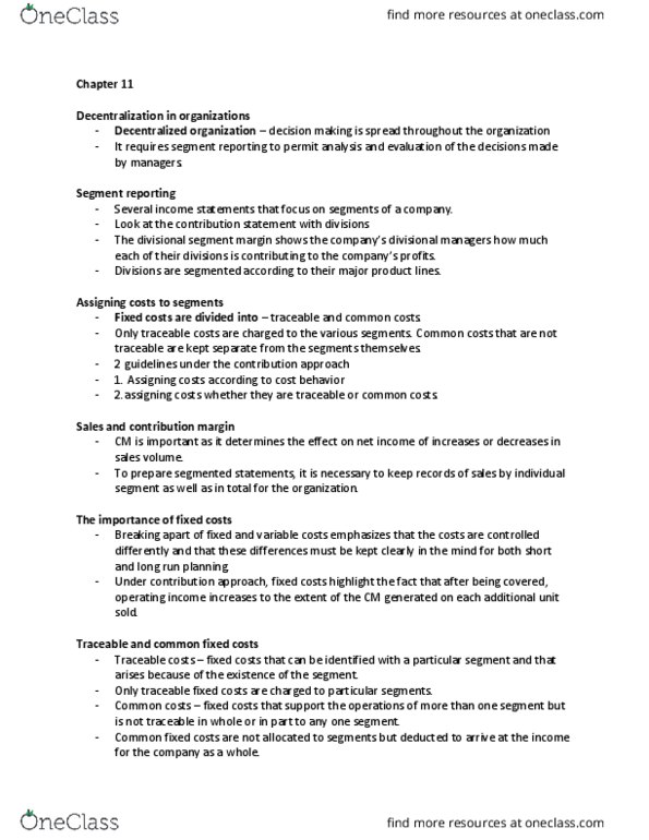 AFM102 Lecture Notes - Lecture 11: Profit Center, Earnings Before Interest And Taxes, Balanced Scorecard thumbnail