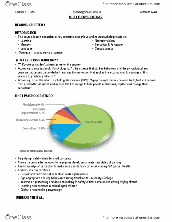 PSYC 1001 Lecture Notes - Lecture 1: Information Processing thumbnail