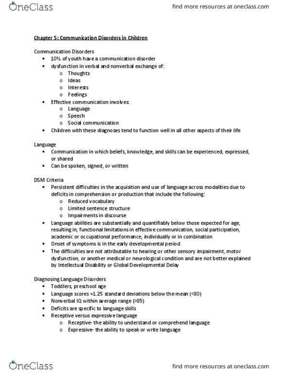 PY 461 Lecture Notes - Lecture 6: Specific Language Impairment, Lateral Sulcus, Language Disorder thumbnail