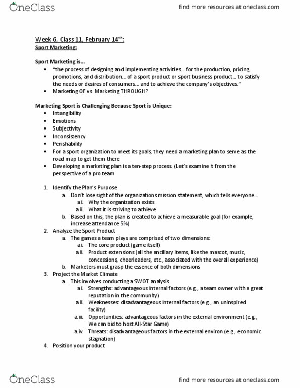 SPMA 1P91 Lecture Notes - Lecture 11: Roman Numerals, Psychographic, Swot Analysis thumbnail