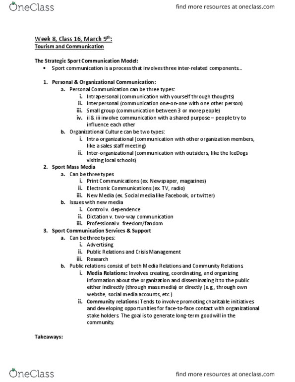 SPMA 1P91 Lecture Notes - Lecture 16: Organizational Communication thumbnail