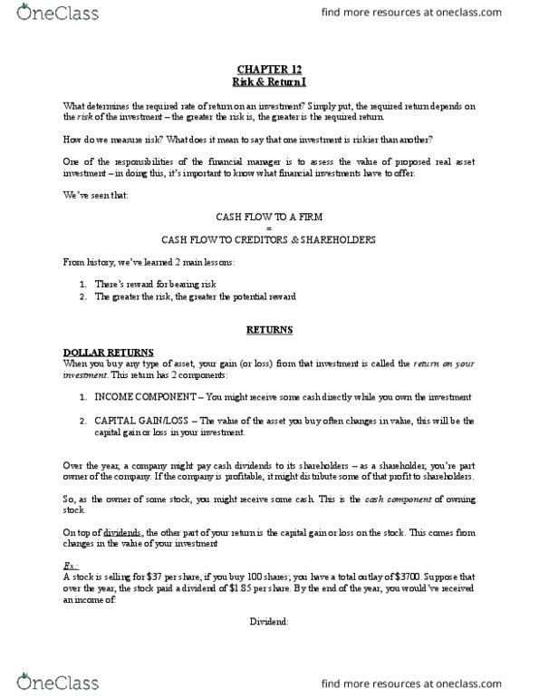 COMM 308 Chapter Notes - Chapter 12: United States Treasury Security, Dividend Yield, Squared Deviations From The Mean thumbnail