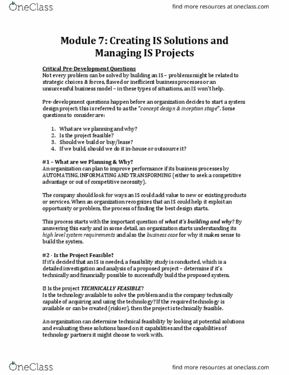 COMM 226 Chapter Notes - Chapter 7: Systems Development Life Cycle, Waterfall Model, Software Development Process thumbnail