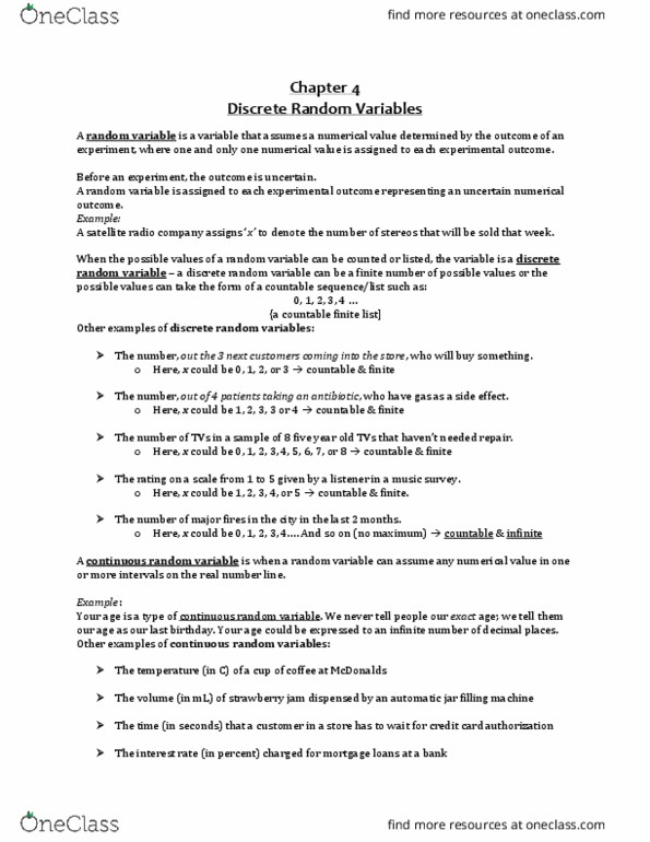 COMM 215 Chapter Notes - Chapter 4: Random Variable, Statistical Inference, Standard Deviation thumbnail
