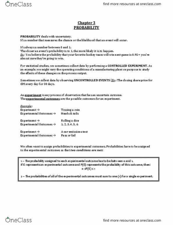 COMM 215 Chapter Notes - Chapter 3: Conditional Probability, Contingency Table, Sample Space thumbnail