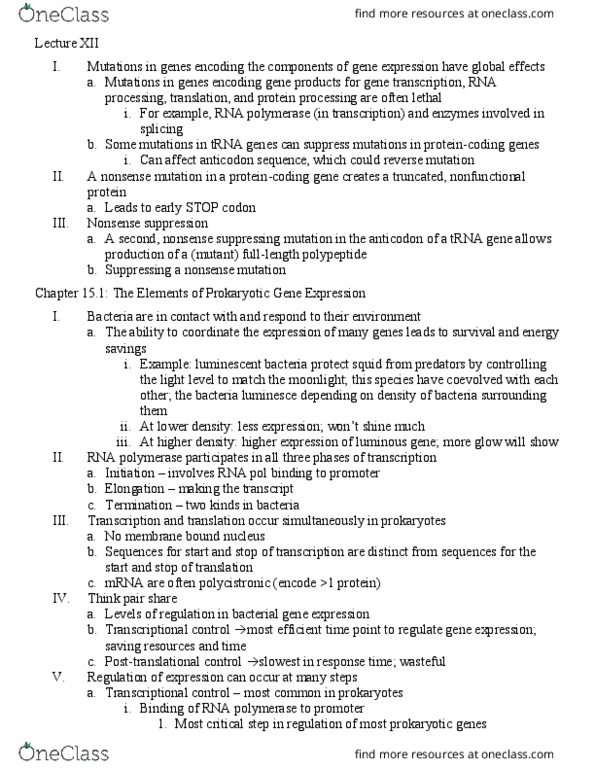 BISC403 Lecture Notes - Lecture 12: Rna Polymerase Iii, Nonsense Mutation, Tata Box thumbnail