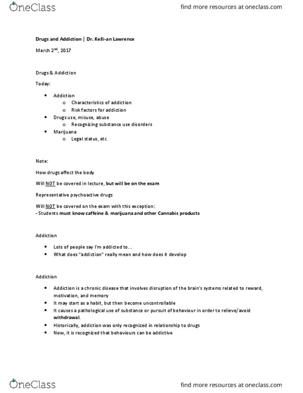 HLSC 1F90 Lecture Notes - Lecture 17: Recreational Drug Use, Reinforcement, Caffeine thumbnail