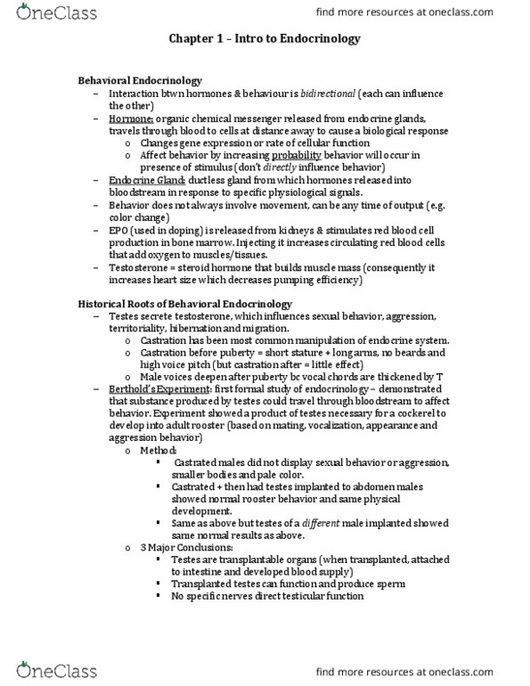 PSYCH 4Y03 Chapter Notes - Chapter 1: Endocrine Gland, Red Blood Cell, Endocrinology thumbnail