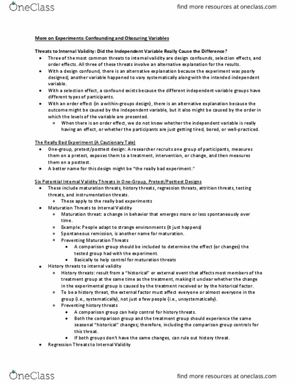 PSYB04H3 Chapter Notes - Chapter 11: Null Result, Internal Validity, Observer-Expectancy Effect thumbnail