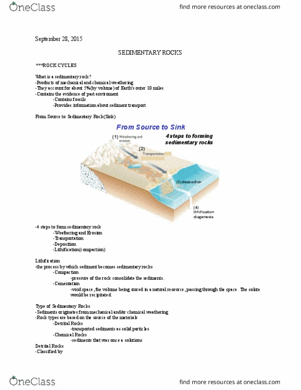 GEOL 1330 Lecture Notes - Lecture 8: Sediment Transport, Lithification, Diagenesis thumbnail