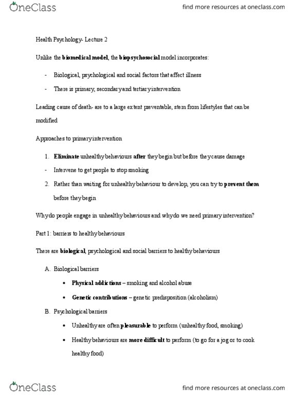 Psychology 2036A/B Lecture Notes - Lecture 2: Dental Caries, Tonsillitis, Biopsychosocial Model thumbnail