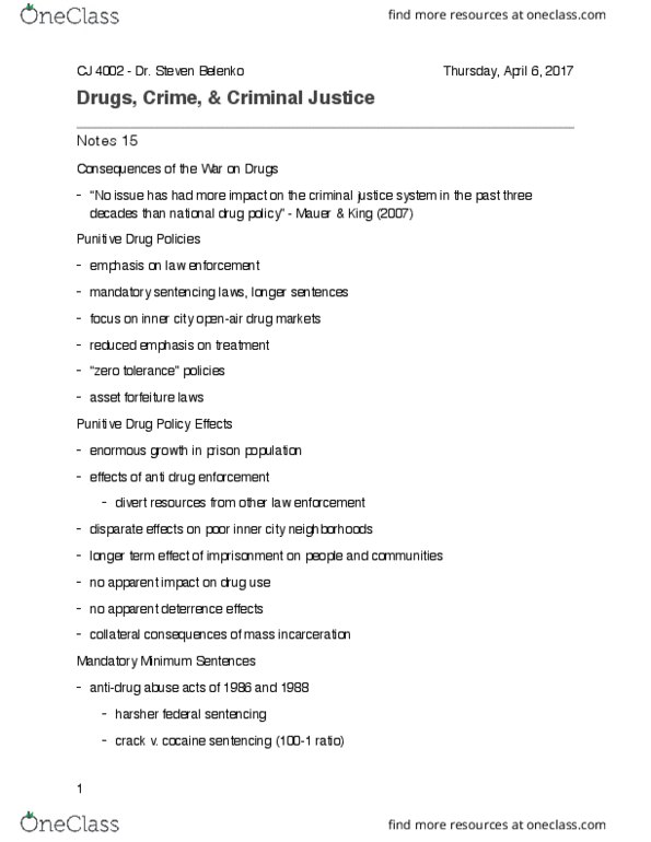 CJ 4002 Lecture Notes - Lecture 15: Rockefeller Drug Laws, Mandatory Sentencing, Openair thumbnail