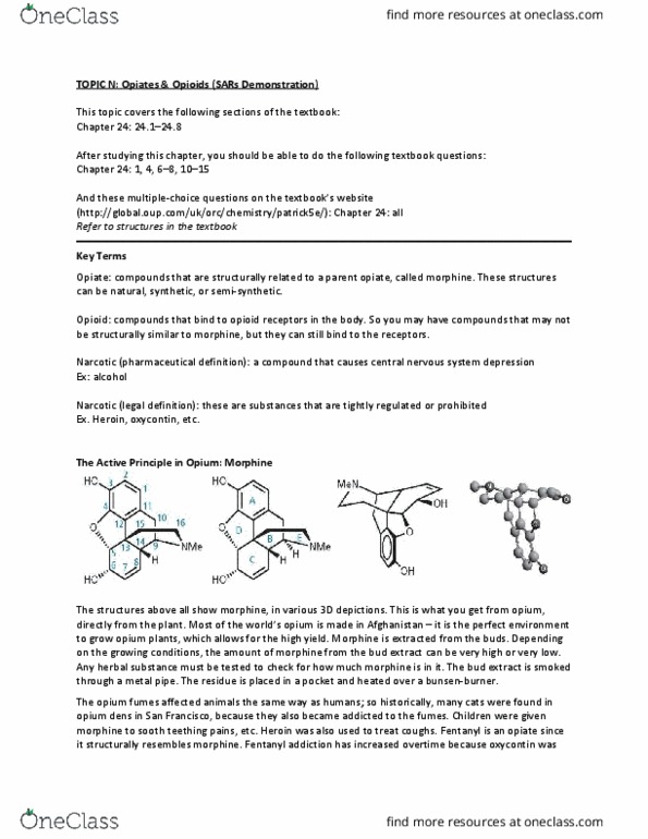 Chemistry 3393A/B Lecture Notes - Lecture 14: Opioid Receptor, Pharmacophore, Fentanyl thumbnail