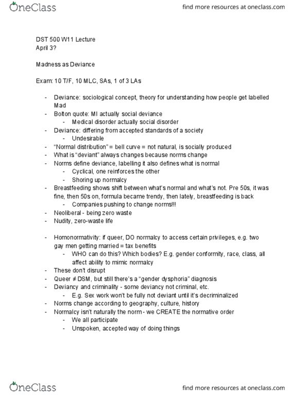 DST 500 Lecture Notes - Lecture 11: Erving Goffman, Aripiprazole, Shared Experience thumbnail