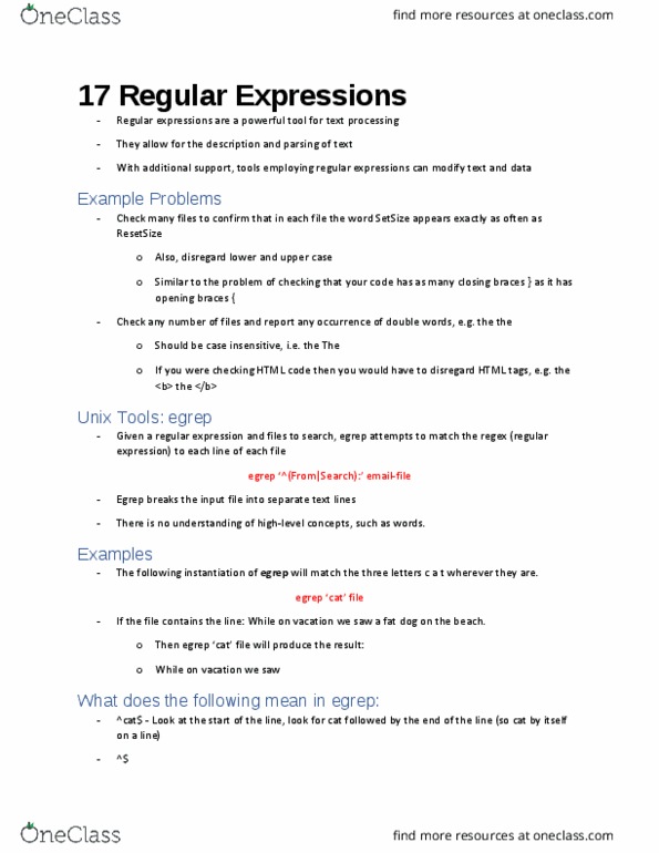 CIS 2250 Lecture Notes - Lecture 17: Grep, Regular Expression, Qantas thumbnail