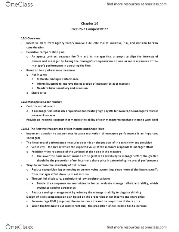 BUS 421 Chapter Notes - Chapter 10: Executive Compensation, Net Income, Earnings Management thumbnail