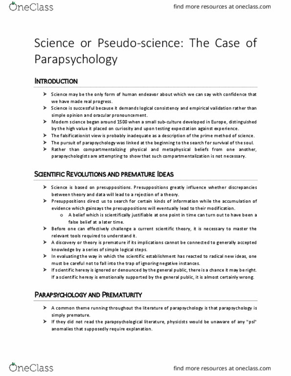 PSYC 3240 Chapter Notes - Chapter 6: Pseudoscience, Protoscience, Precognition thumbnail