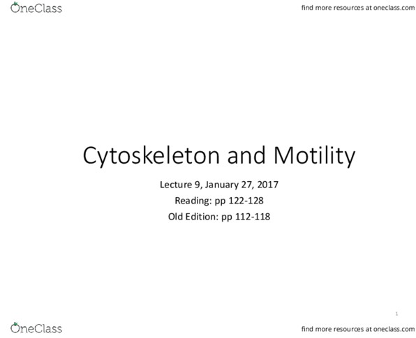 BIOL107 Lecture Notes - Lecture 9: Cytoskeleton, Tubulin, Microfilament thumbnail