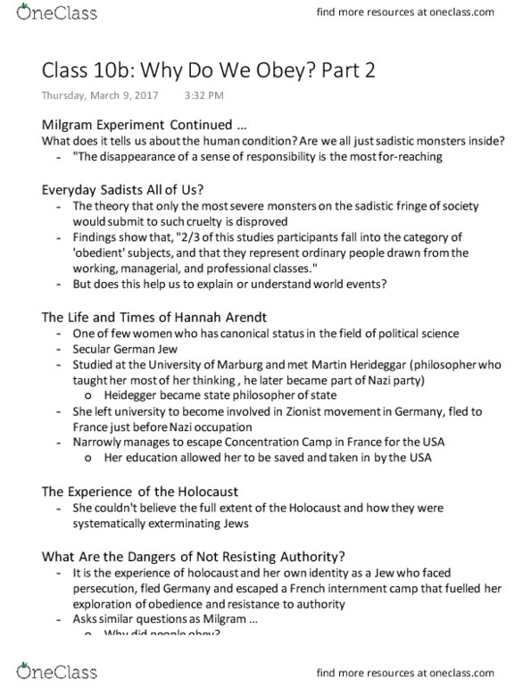 POLI 100 Lecture Notes - Lecture 19: History Of The Jews In Germany, Martin Heidegger, Scapegoating thumbnail