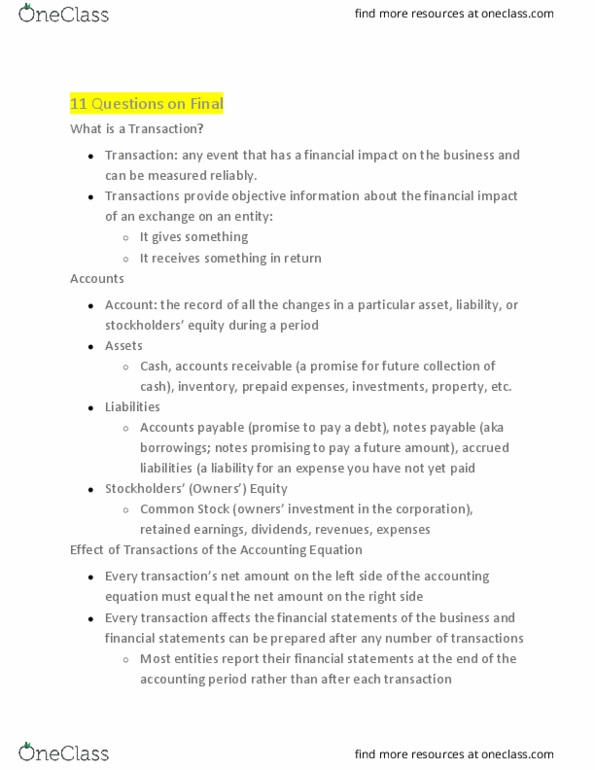 BUS 214 Chapter Notes - Chapter 2: Accounting Equation, Deferral, Accounts Payable thumbnail