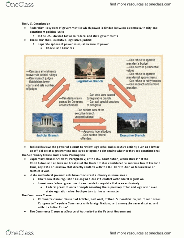 BUS 207 Chapter Notes - Chapter 5: Dormant Commerce Clause, Commerce Clause, Supremacy Clause thumbnail