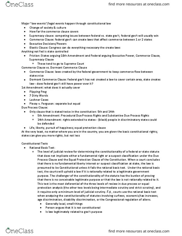 BUS 207 Lecture Notes - Lecture 7: Rational Basis Review, Dormant Commerce Clause, Equal Protection Clause thumbnail