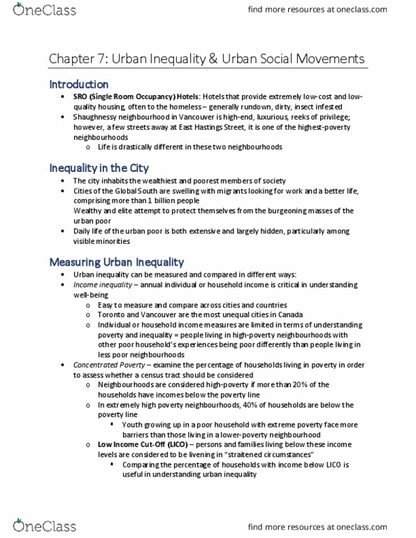 Sociology 2152A/B Chapter Notes - Chapter 7: Single Room Occupancy, Saskia Sassen, Visible Minority thumbnail