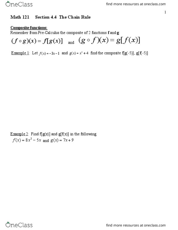 MATH 121 Lecture Notes - Lecture 13: Quotient Rule, Product Rule thumbnail