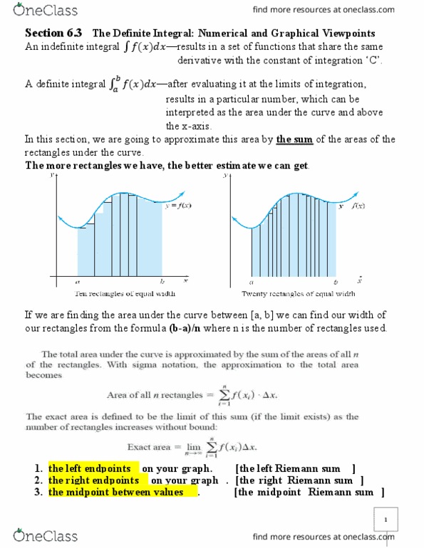 MATH 121 Lecture Notes - Lecture 20: Riemann Sum, Antiderivative thumbnail