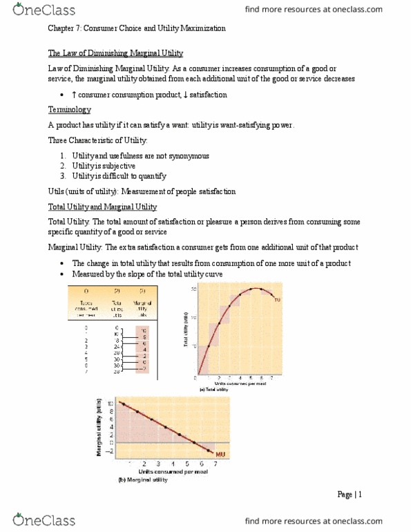 ECN 104 Chapter Notes - Chapter 7: Marginal Utility, Demand Curve, Opportunity Cost thumbnail