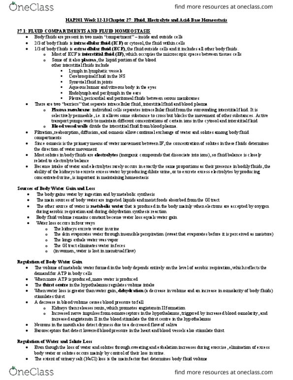 Nursing HAP201 Chapter Notes - Chapter 27: Hyperkalemia, Resting Potential, Weak Base thumbnail